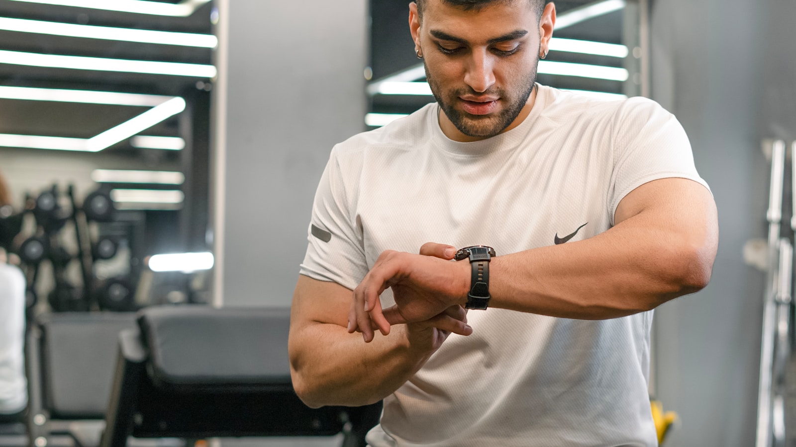 Fitness tracker displaying activity and health data