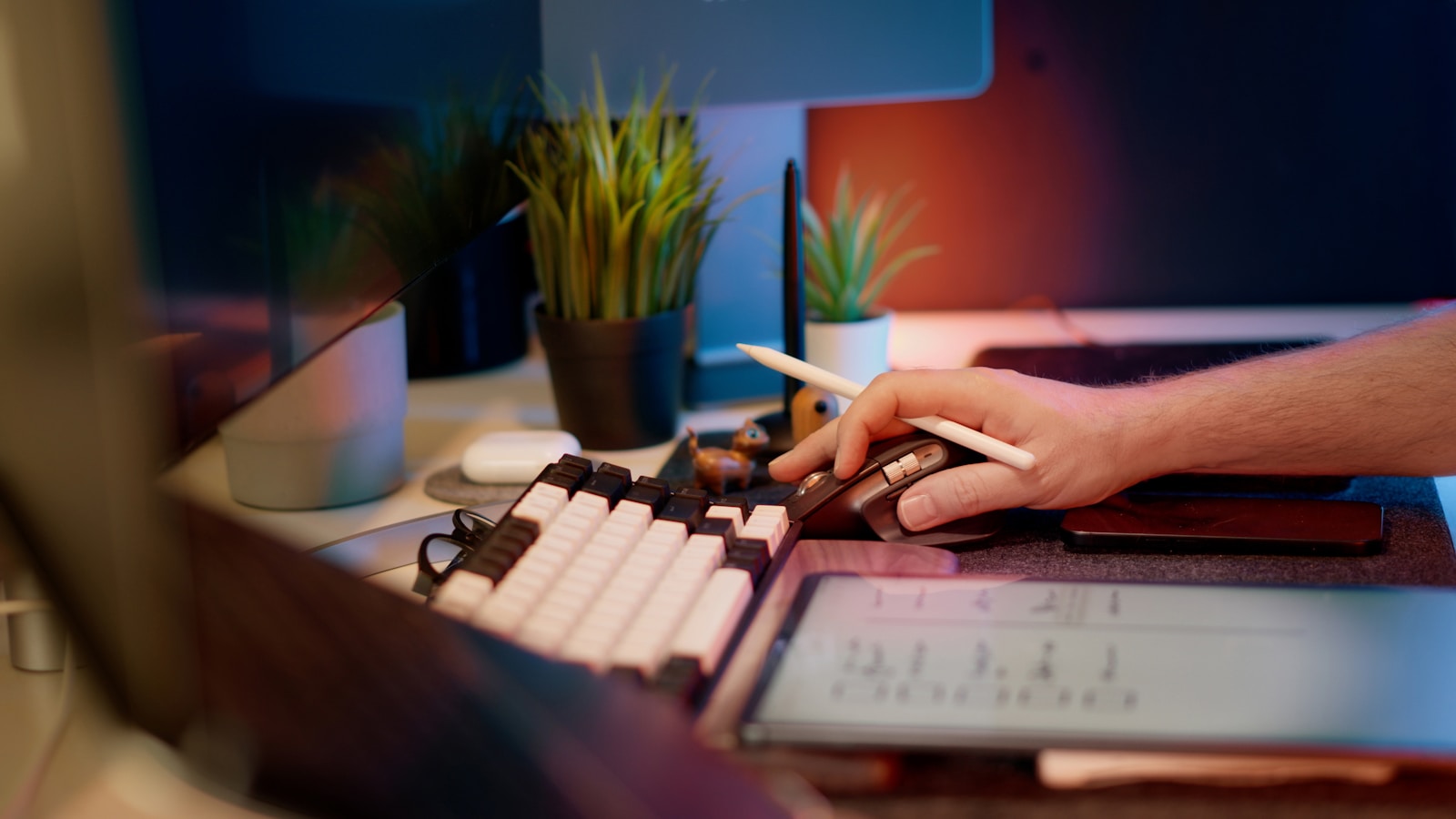 Wireless mouse and keyboard on an office desk