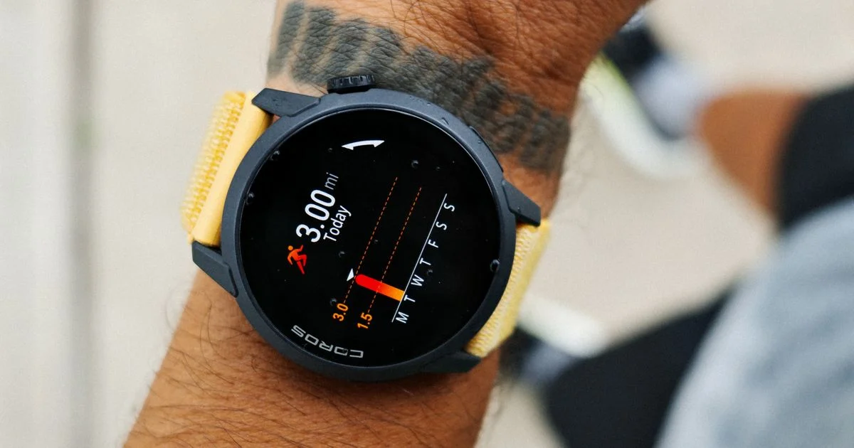 Runner's wrist showing the best fitness tracker for running with distance and weekly training data
